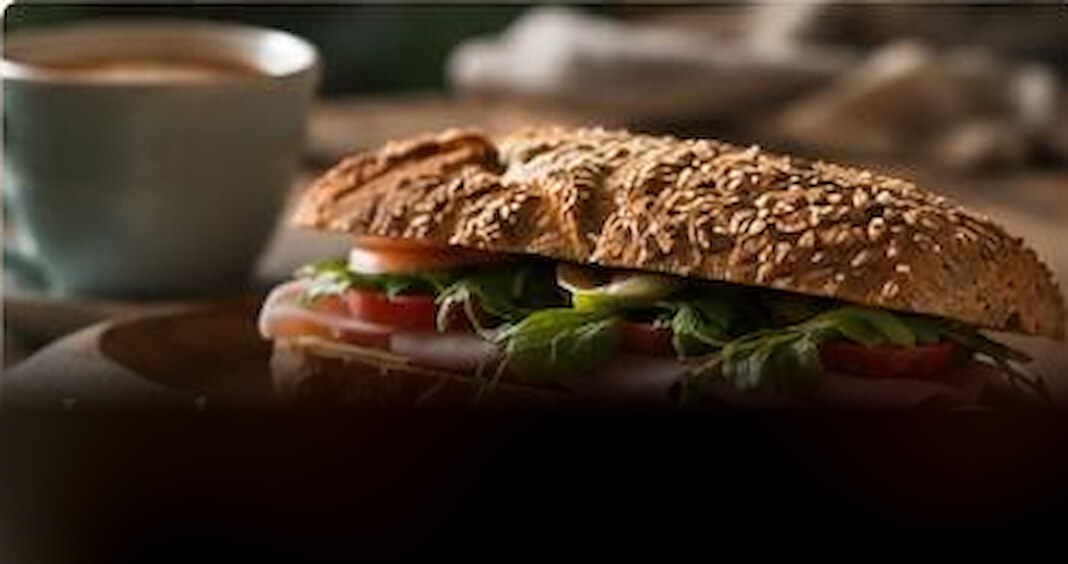 Belegd broodje met koffie in de lunchroom