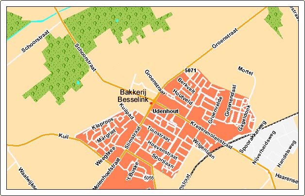 Routekaart naar bakkerij Besselink in Udenhout